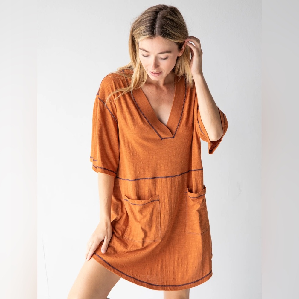 Natural Life Charlie Loungwear V-Neck Dress – Burnt Orange - Size Medium
